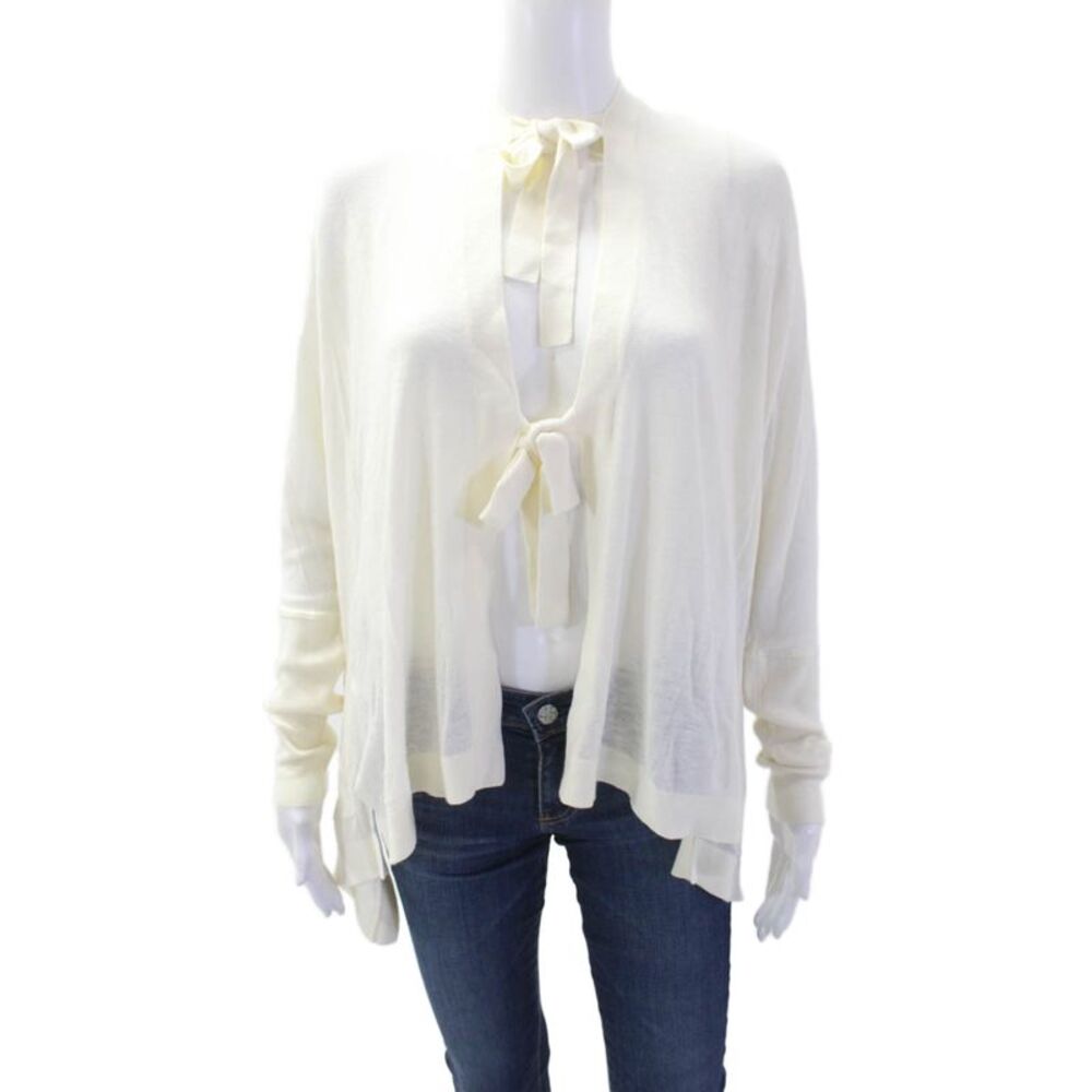 Trouve, Womens Cardigan White Tie Viscose Blend Long Sleeve Size XS
